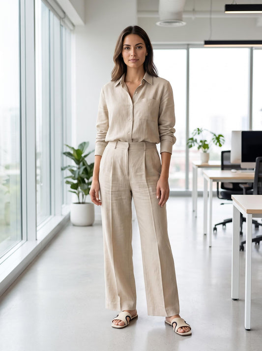 Contrast-Piped Minimal Slide in Ivory worn by model