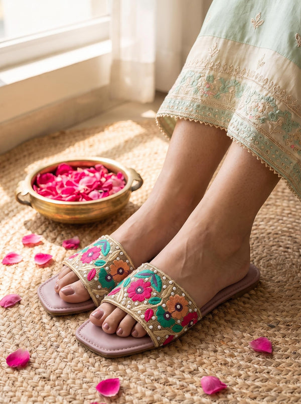 Floral Embroidered Slide