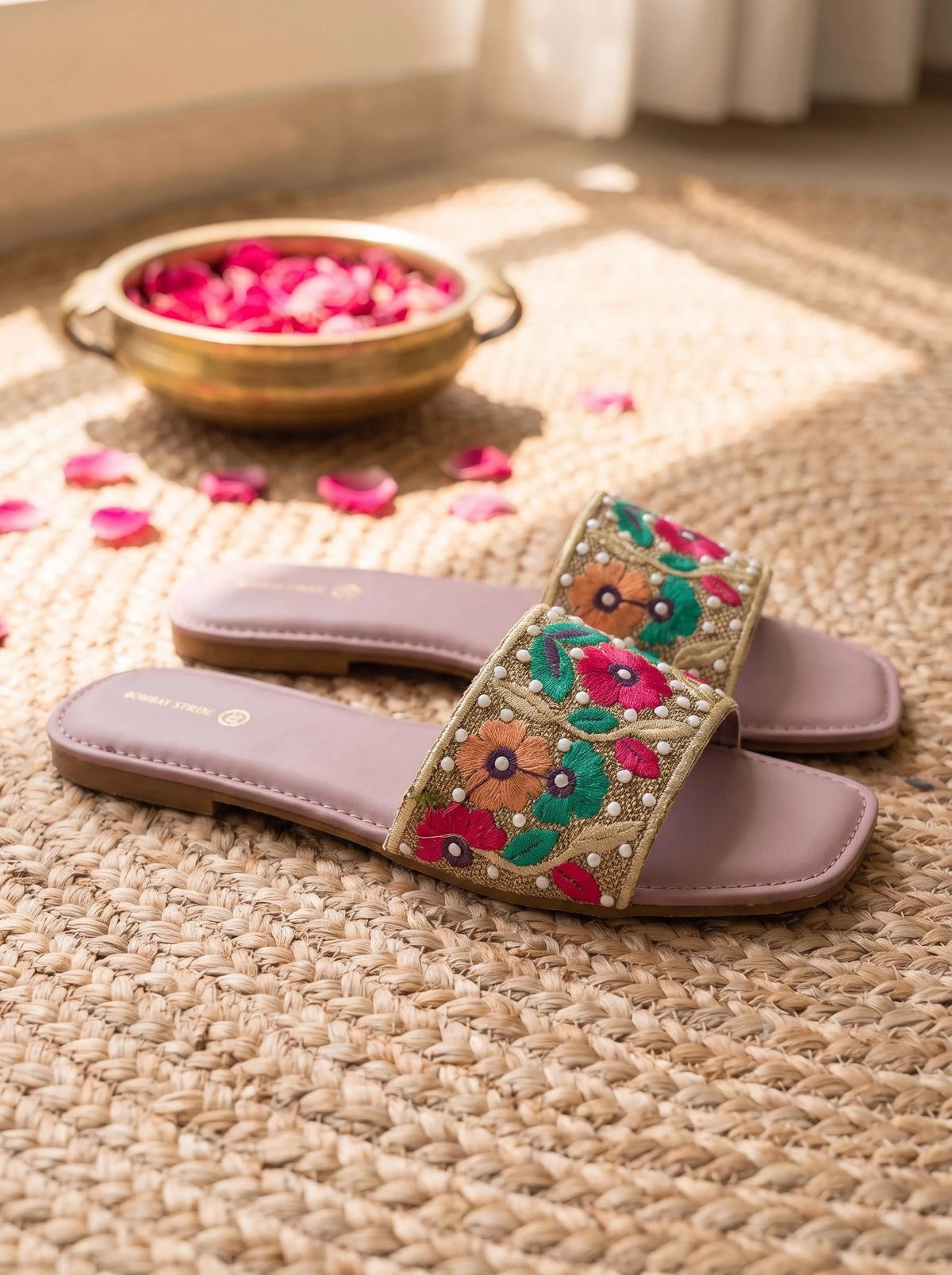 Floral Embroidered Slide in Mauve - side