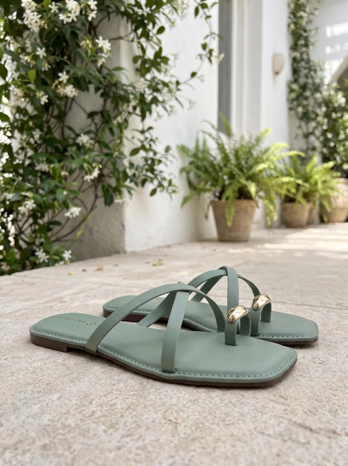 Gold Bauble Toe-Ring Sandal - Sage - Side-real