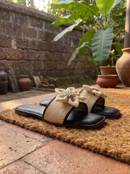 Jute Rosette Slide in Black - side
