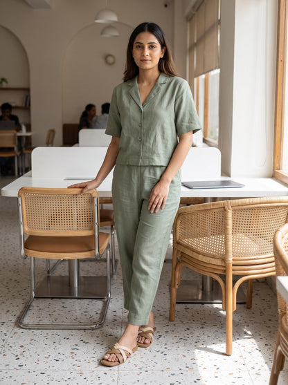 Two-Tone Cross-Strap Slide in Camel & Cream worn by model